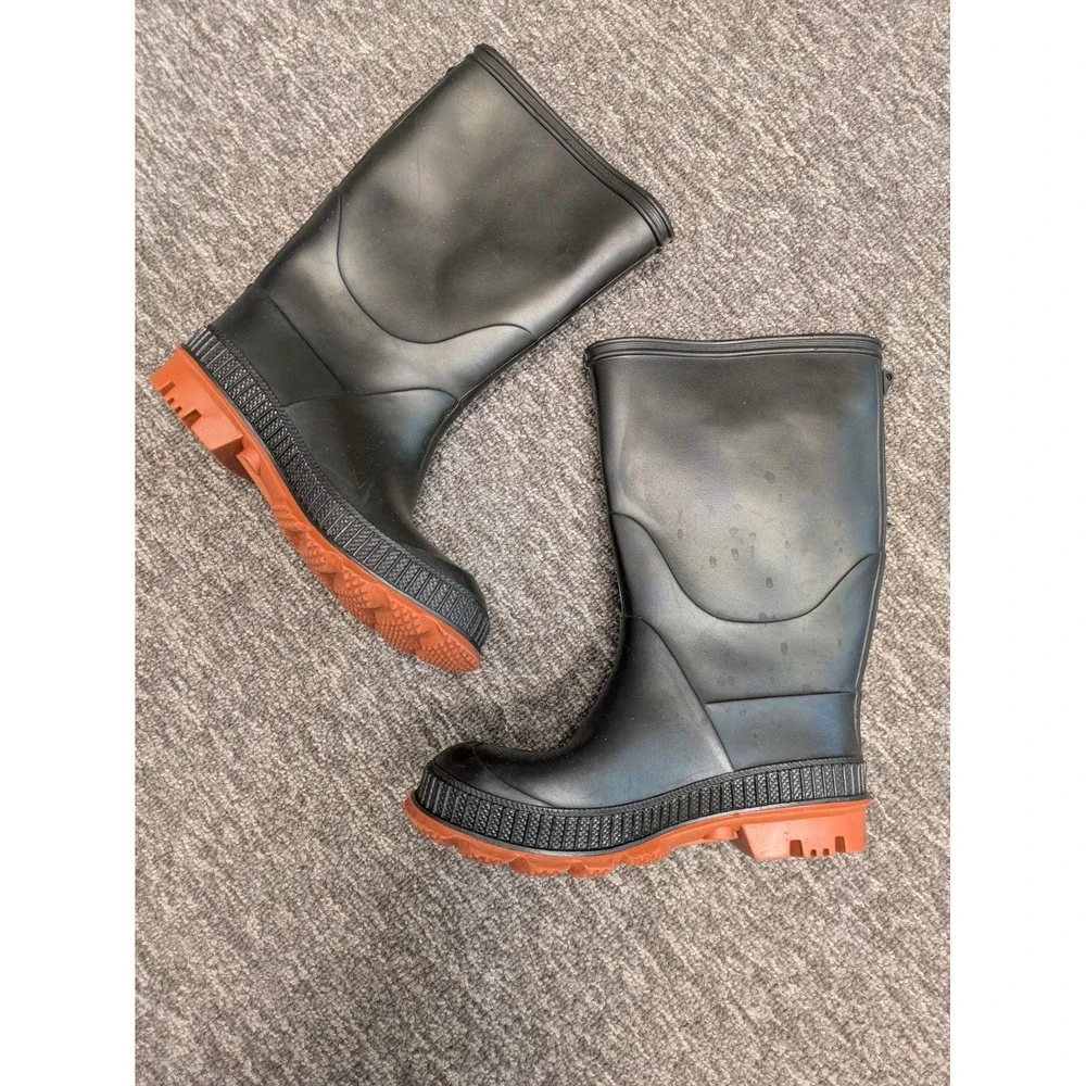 Black Rubber‎ Rain Boots Orange Lug Sole Made in Canada Mens 12 Waterproof Work